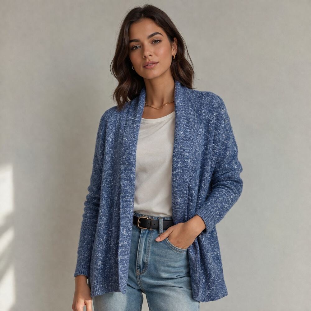 L.L. Bean Cardigan Sweater Women's Size M Heather Blue Casual Minimalist